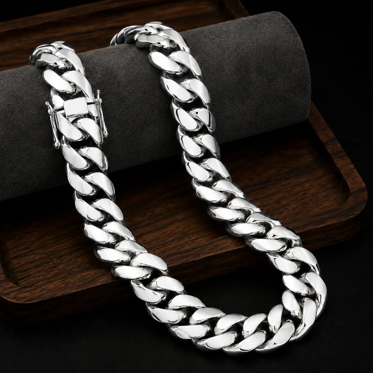 Polished Stainless Steel Miami Cuban Chain Necklace For Men