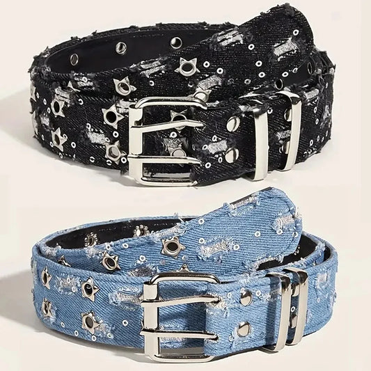 Y2K Star Hollow Out Canvas Pin Buckle Belt For Unisex Fashion