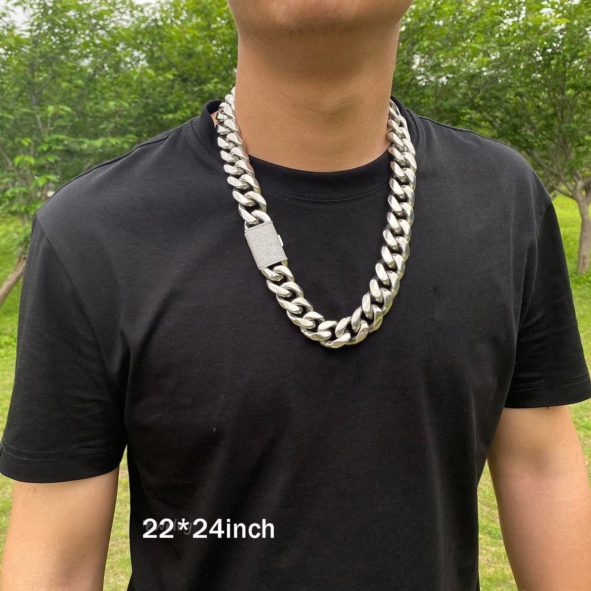 Mens Heavyweight Iced Miami Cuban Link Stainless Steel Chain