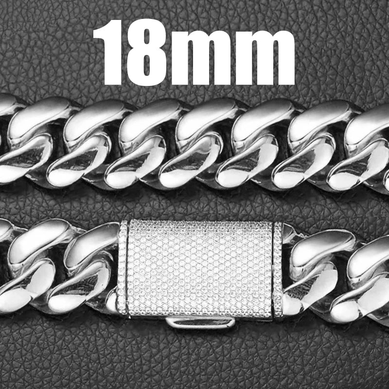 Mens Heavyweight Iced Miami Cuban Link Stainless Steel Chain