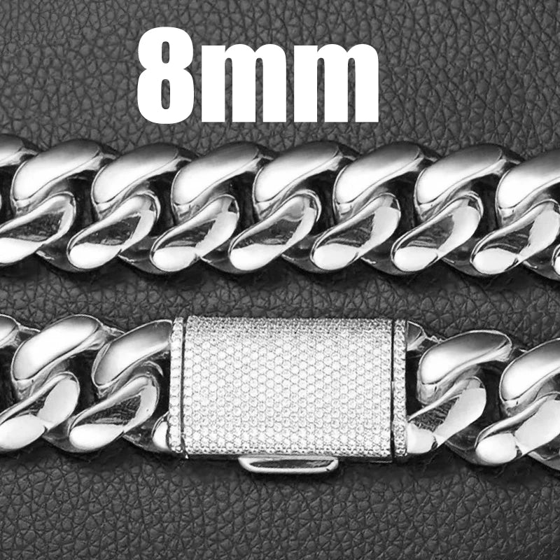 Mens Heavyweight Iced Miami Cuban Link Stainless Steel Chain