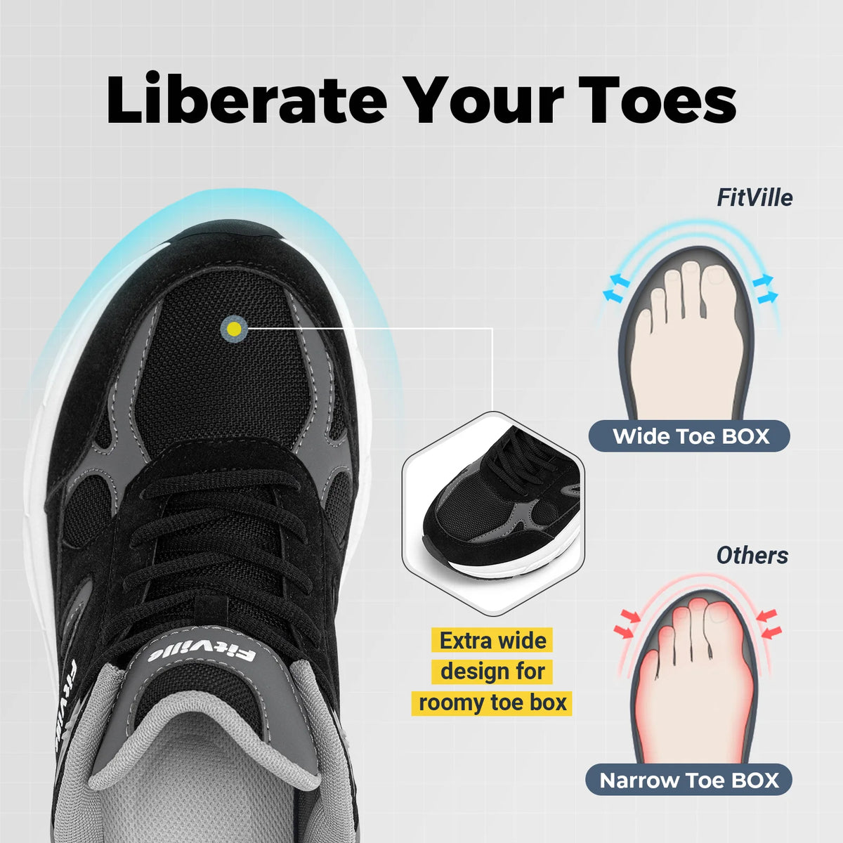 Fitville Men's Wide Walking Shoes Arch Support For Plantar Fasciitis