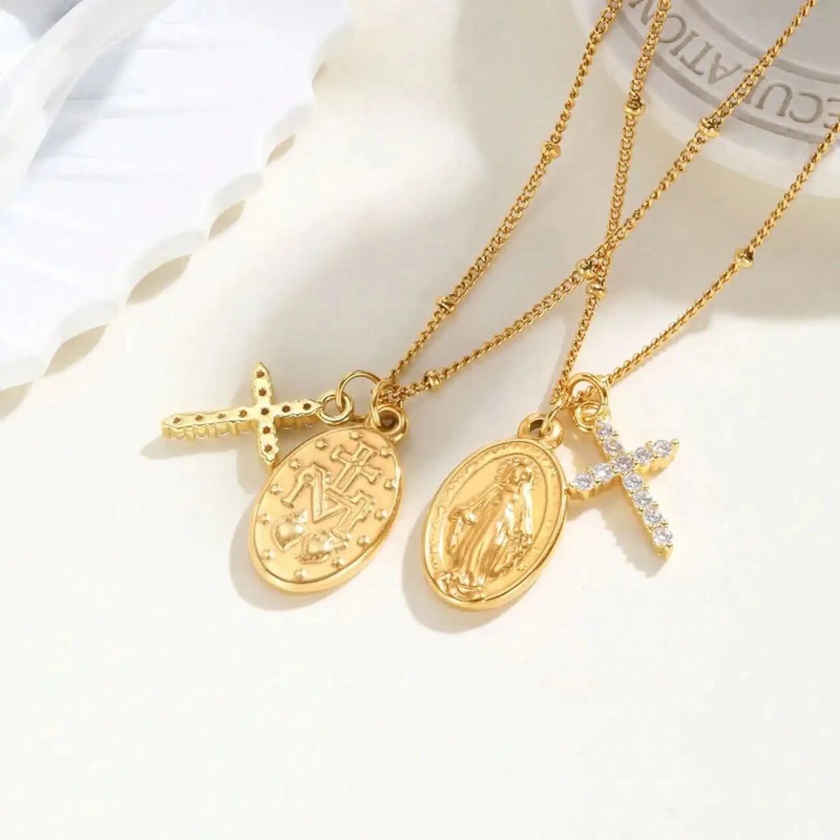 Stainless Steel Cross Virgin Mary Religious Pendant Necklace
