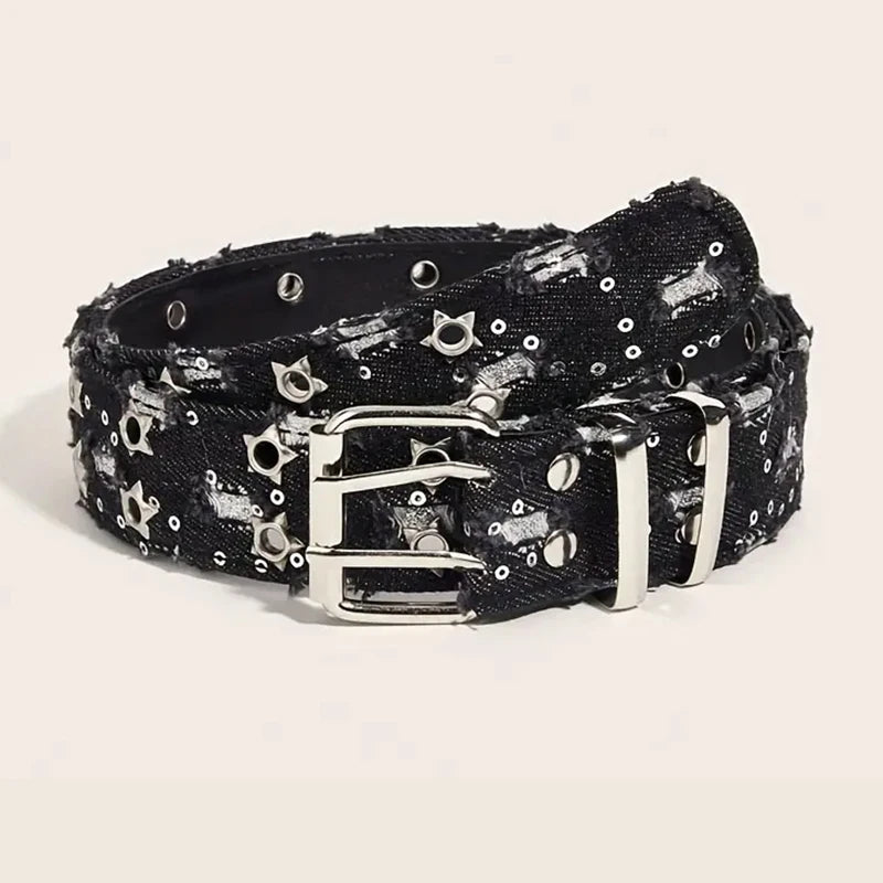 Y2K Star Hollow Out Canvas Pin Buckle Belt For Unisex Fashion