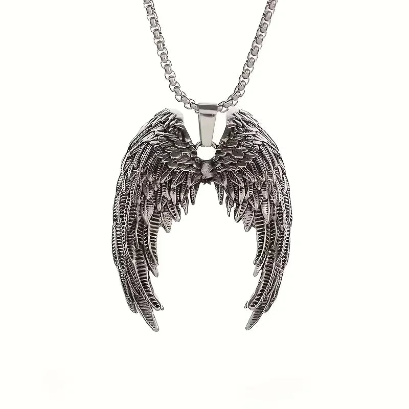 Stainless Steel Angel Wings Pendant Necklace Snake Chain
