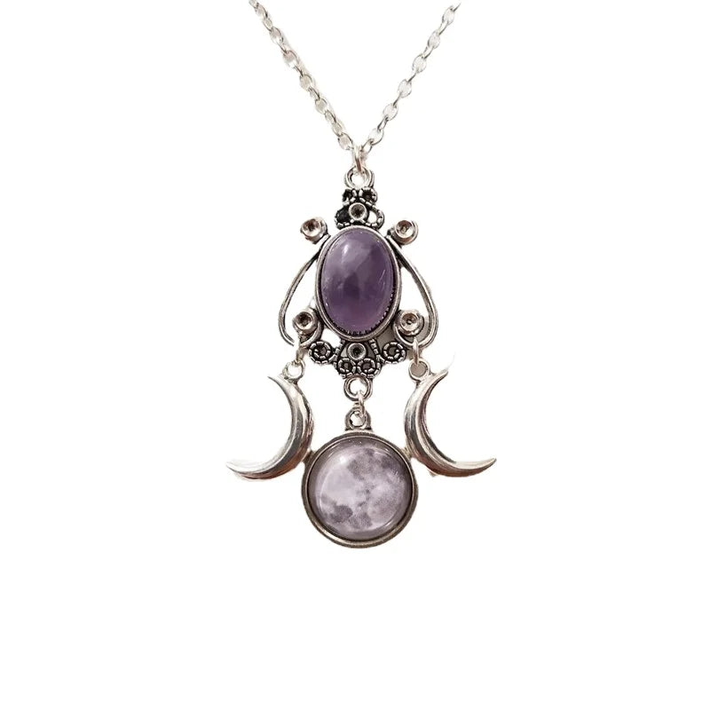 Women Fashion Zinc Alloy Triple Moon Pendant Necklace Jewelry