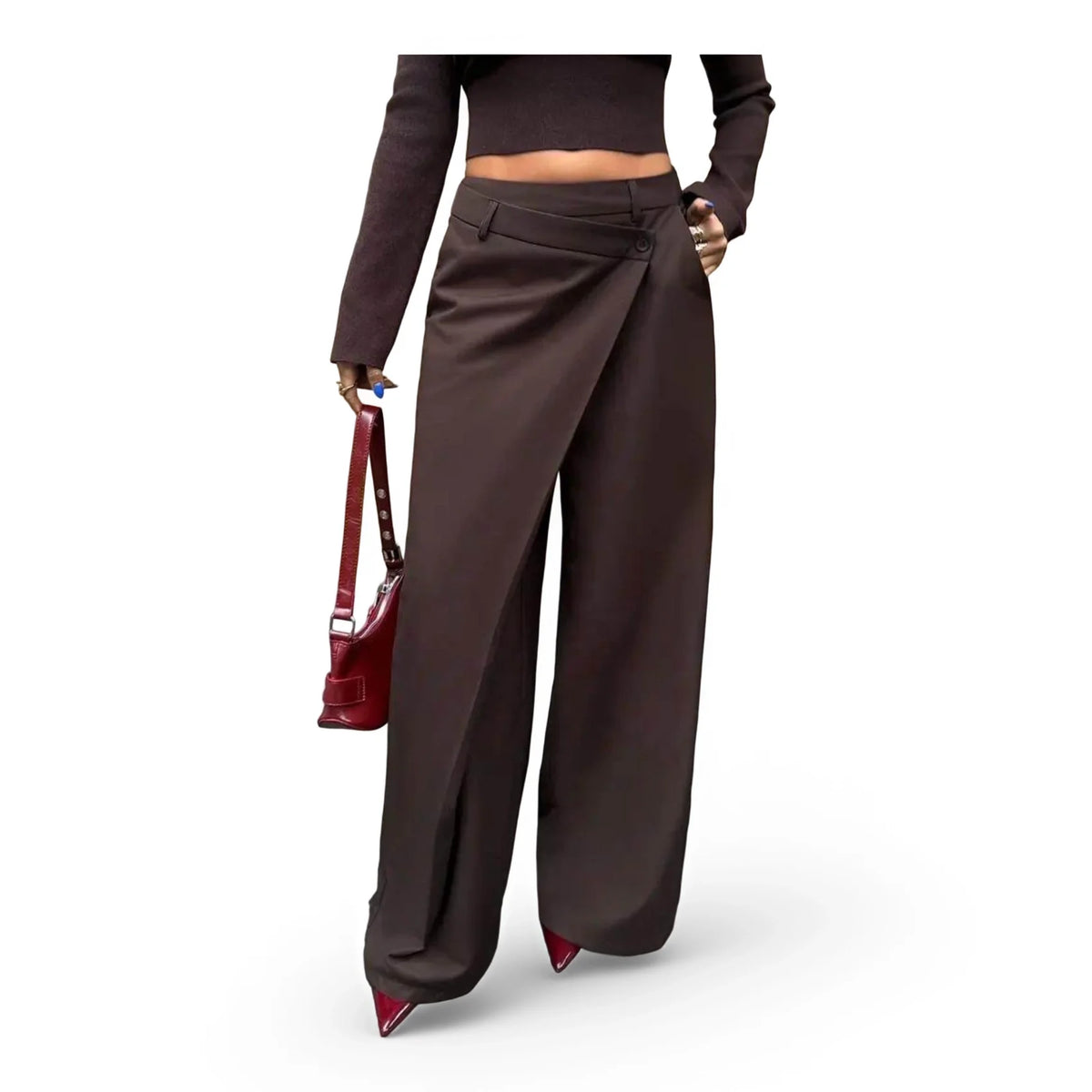 Women's High Waist Wrap Front Wide Leg Casual Pants